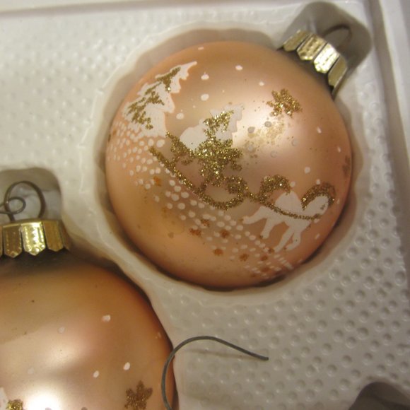 UNIQUE VTG SET OF 5 GLASS PINK ROUND ORNAMENTS, MADE IN AUSTRIA, HAND PAINTED - Picture 4 of 8